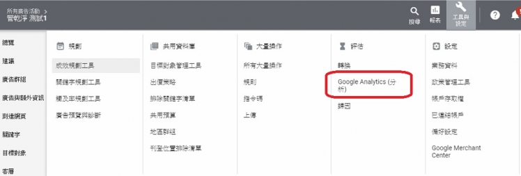google analytics adwords 廣告 轉換成效