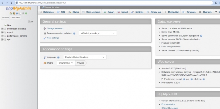 AlmaLinux phpMyAdmin