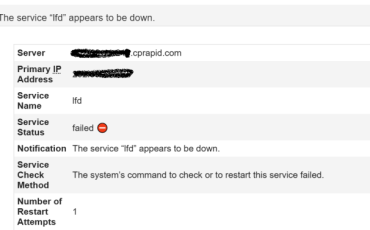 WHM CPANEL 收到MAIL警告CSF “lfd” appears to be down.