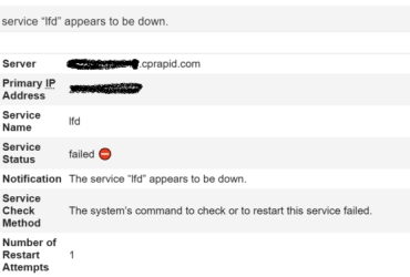 WHM CPANEL 收到MAIL警告CSF “lfd” appears to be down.